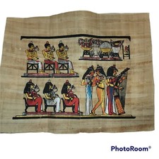 Vintage Genuine Hand Painted Egyptian Egypt Art on Papyrus Artwork 13" X 17"