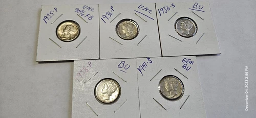 Lot Of 5 Uncirculated Mercury Dimes
