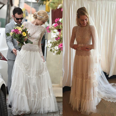 Vintage Lace Beach Wedding Dresses White Ivory Long Sleeves Bridal Gowns Custom | eBay Vintage Lace Beach Wedding Dresses White Ivory Long Sleeves Bridal Gowns Custom | eBay