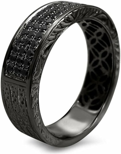 2Ct Round Lab-Created Black Diamond Wedding Half Band Ring 14K Black Gold Plated - Picture 4 of 9