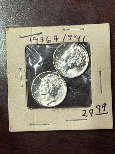 Lot of (2) BU 1936 & 1941 Mercury Dimes 90% Silver FSB