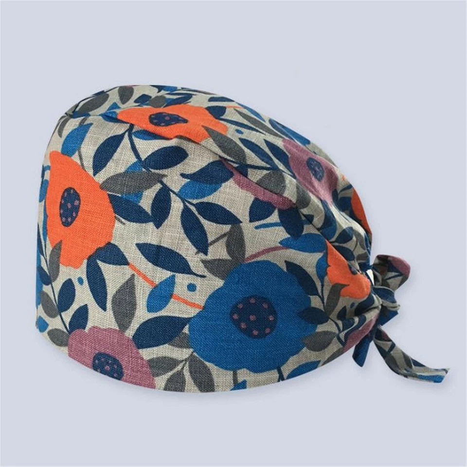 Men Women Adjustable Doctor Nurse Unisex Working Hat Printing Stylish Scrub Cap - Image 3 of 4