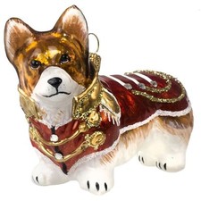 Corgi in Vintage Military Coat Polish Glass Christmas Ornament