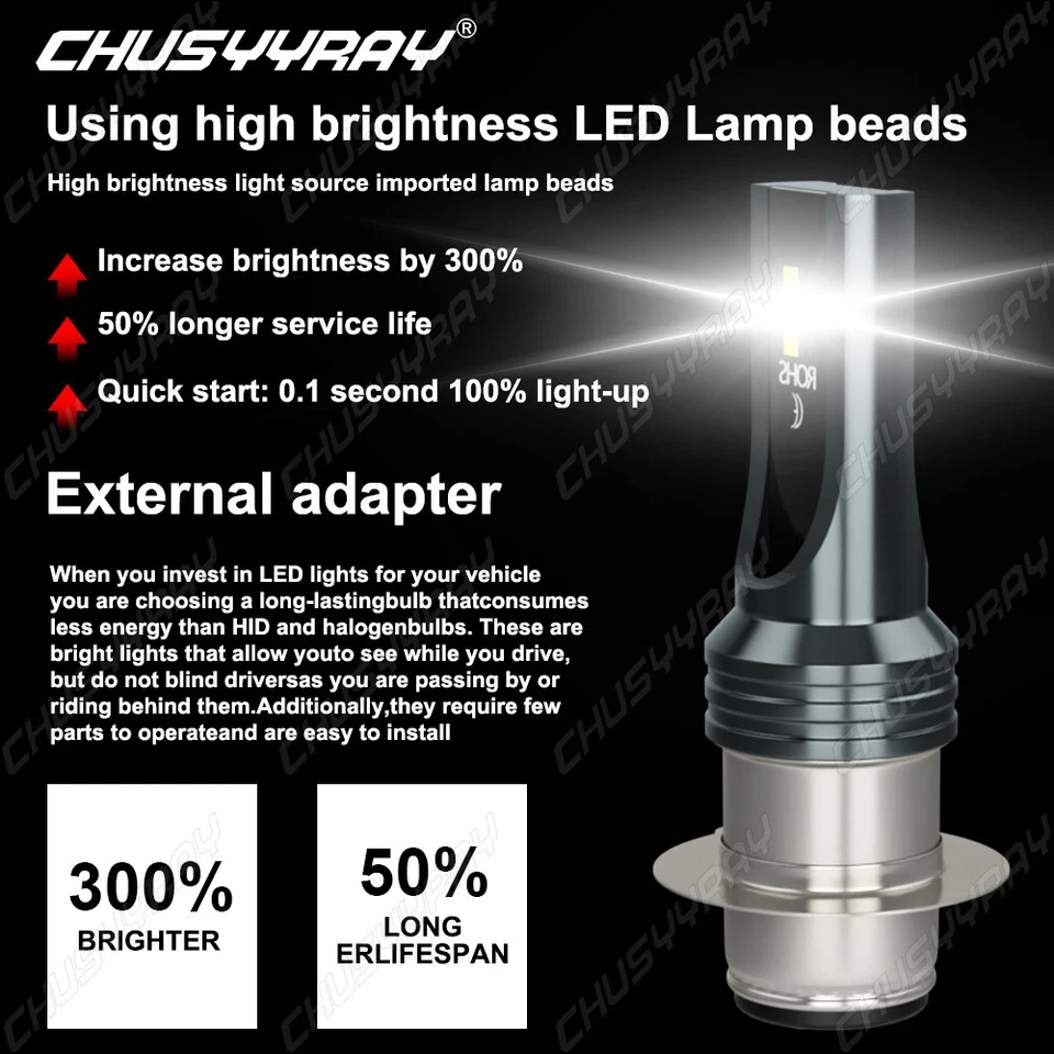 For Kawasaki Prairie 360 2003-13 H6 Xenon LED Hyper Headlight Bulbs Lights Bulb - Image 3 of 4