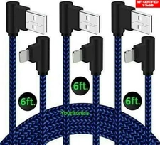 3 PACK 6ft 90 Degree Angle Fast Charging Cable Quick Charger Charge Power Cord 