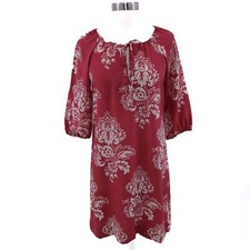Nili Lotan Tunic Dress Womens S Small 100 Silk Red Beige Floral Off Shoulder