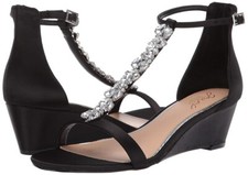 NEW 150 WOMEN'S SIZE 7 Jewel Badgley Mischka Darrell Wedge Sandals BLACK