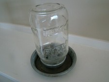 Vintage ATLAS Mason Jar Chicken Feed or Water Feeder w/ galvanized base - EUC