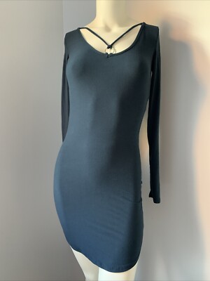 Planet Gold Dress Dark Navy Blue Long Sleeve Strappy Neck Women's Sz XS |  eBay