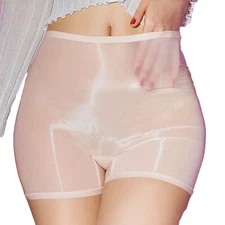 Glossy Sheer Panties Boxer Shorts Underwear Shiny Silky Briefs Lingerie Seamless