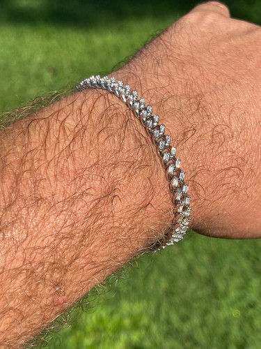 Real 925 Sterling Silver 6mm Iced Miami Cuban Bracelet Hip Hop Baguette CZ - Picture 5 of 14