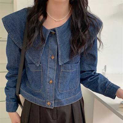 Womens Long Sleeve Thin Jean Top Denim Shirt Jacket Button Pockets