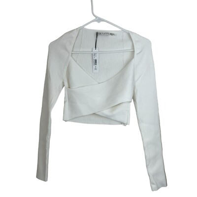 Alice Olivia Crop Wrap Sweater Sz Medium Stacey Bendet Long Sleeves Soft White