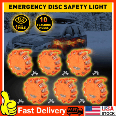 1/2/3/4/6 PCS LED Road Flares Disc Safety Light Flashing Roadside Beacon Warning