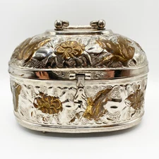 Vintage 80s Turkish Soap Box Copper Silver - Boho Decor Potpourri Container