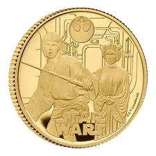 G. BRITAIN 2023 STAR WARS LUKE SKYWALKER & PRINCESS LEIA £25 GOLD COIN, NGC PF70