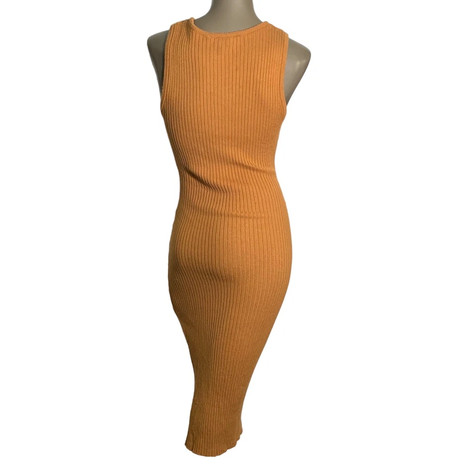 Double zero fitted LARGE halter ribbed camel soft stretchy dress side slit - Image 2 of 4
