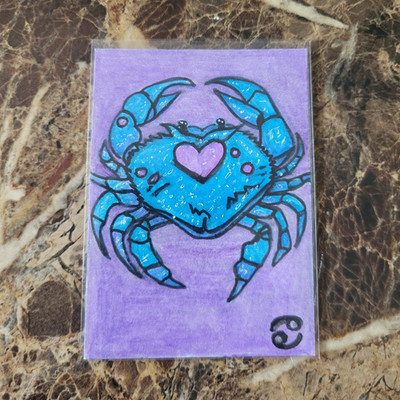 Lizz L Original Colored Pencil Drawing Cartoon Crab OOAK Signed Unframed 2026