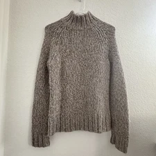 Eagles Eye Womens Knit Mock Turtleneck Sweater M Beige Wool Alpaca Fishermen 90s