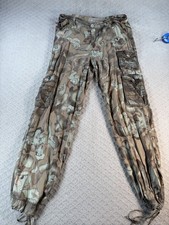 Da-Nang Pants Womens L Green Brown Tapered Leg Silk Multicolor Drawstring Hem