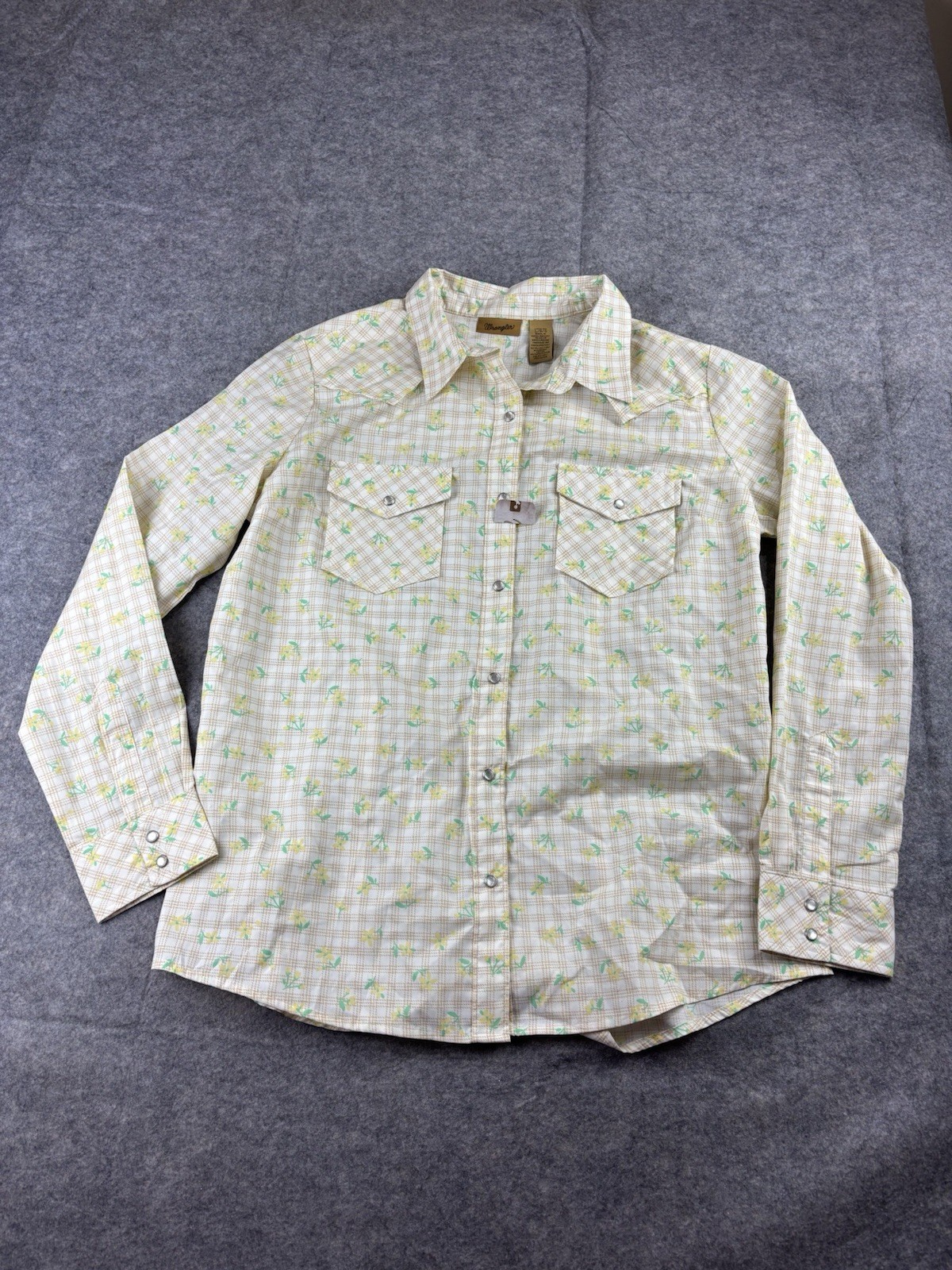 Wrangler Wrancher Pearl Snap Western Shirt Womens L Floral Long Sleeve Rodeo VTG