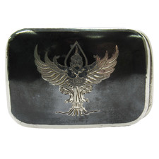 VINTAGE STERLING SILVER .925 SIAM NIELLOWARE BLACK ENAMEL GODDESS BELT BUCKLE