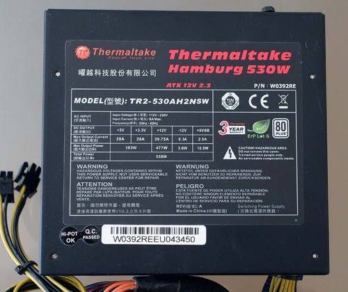 530W Thermaltake Hamburg * TR2-530AH2NSW * 530Watt * ATX PC Netzteil 80Plus