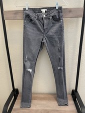 H M grey denim distressed skinny jeans size 6