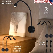 2 PACK LED READING LIGHT WALL MOUNTED FLEXIBLE GOOSENECK HEADBOARD ALUMINUM LAMP