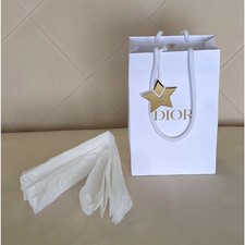 Dior Empty Shopping White Gift Bag w/ Gold Logo Star Tissue 9" x 5.75" x 3"