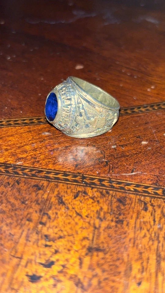 Коллекционное кольцо ВМС США с золотистым синим камнем печатка размер 10 - Изображение 4 из 4