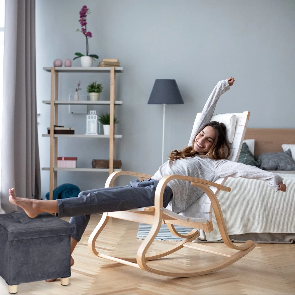 Samthocker mit Stauraum Tablett im Deckel mit Holzbeinen eckiger Sitzhocker H... - Bild 3 von 4