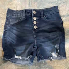 Justice Girls Size 14 Dark Wash Blue Denim Cut-Off Shorts Distressed Pockets