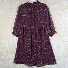 Uniqlo Womens Burgundy Abstract Print Peter Pan Collar Pintuck Dress Size S