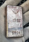VINTAGE JOHNSON MATTHEY 10 OZ POURED SILVER BAR GOOD STAMPS, TONING, & PATINA