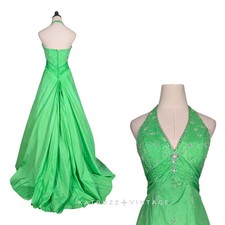 Mori Lee Prom Dress Maxi Ball Gown 6 Green Y2K Bead Glam Princess Quinceanera