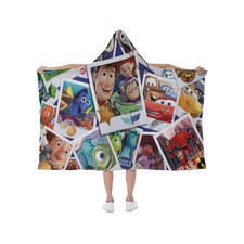 Rare Disney Pixar Cartoon Print Hooded Blanket Soft Fleece Lining Wearable