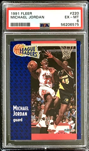 Fleer 1991 League Leaders Michael Jordan #220 Bulls PSA 6, 14 MVP Awards! Color!