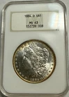 1884-O pretty gold rims BU Morgan silver dollar. Old fat holder. NGC MS63. #q008