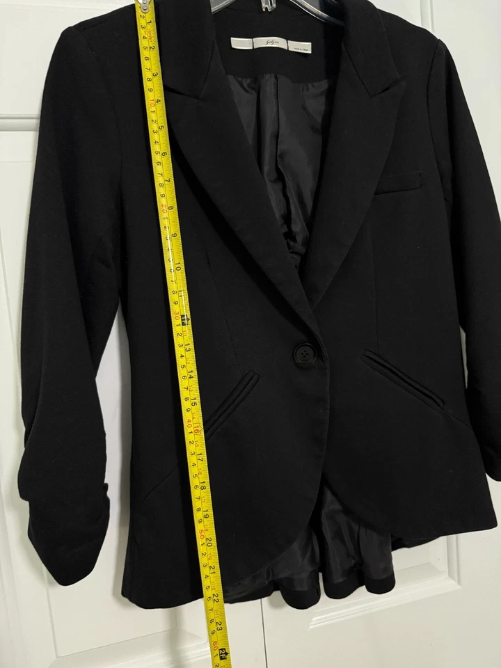 Blazer feminino Gibson preto manga franzida sólida botão único tamanho pequeno - Imagem 4 de 4