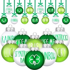 12 Pcs St. Patrick's Day Ball Ornaments 2.36 Inch Green White Shamrock Ornaments
