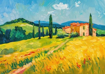 Lebendige Toskana Landschaft Wandkunst Natur Szene Dekor Impressionism