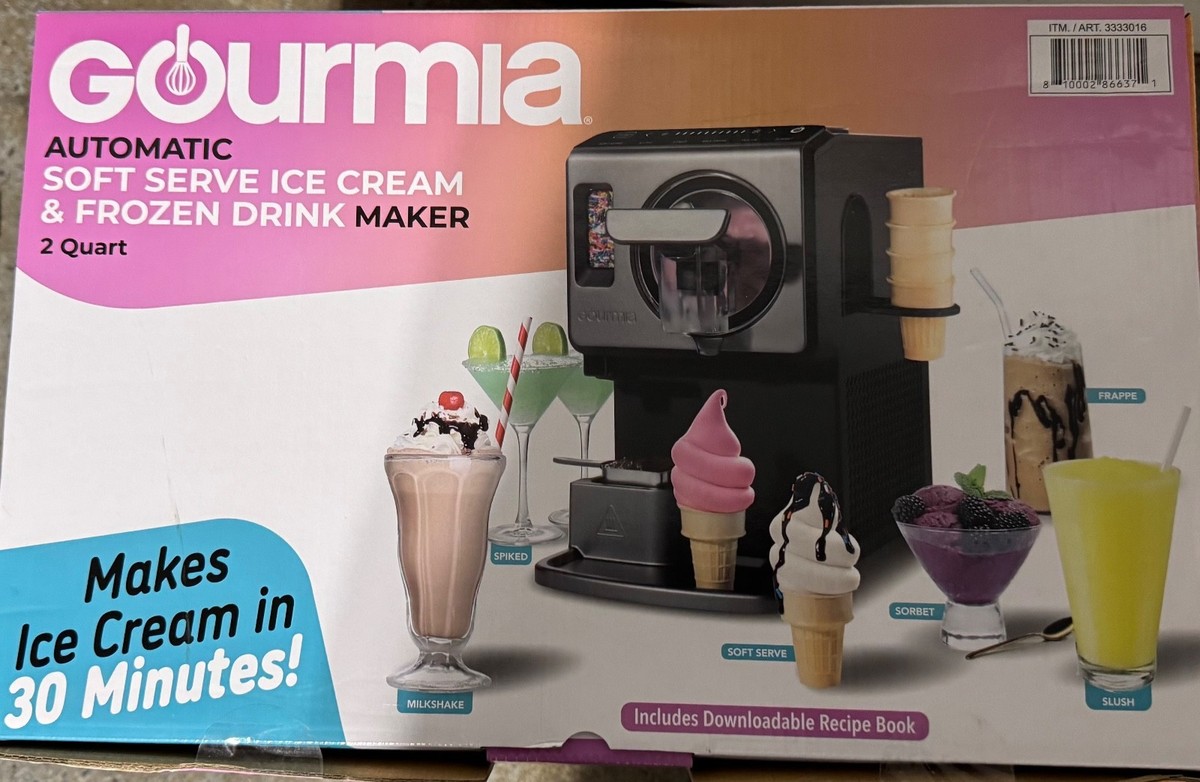 Brand New Gourmia 2 Quart Automatic Soft Serve Ice Cream and 