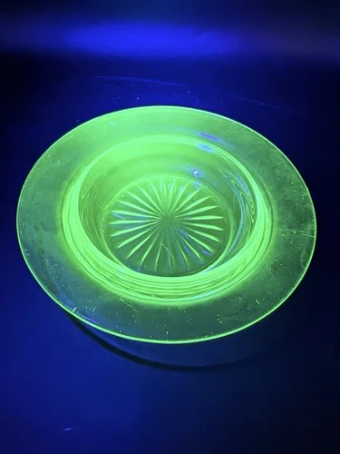 Green Strawberry Depression Glass Uranium Butter Dish Bottom U.S. Glass Co.  7"