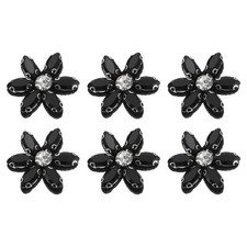 6Pcs Handmade Flower Beaded Patches, Glass Crystal Appliques, Black/Clear