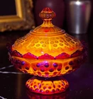 Fenton Vintage Ruby Red Amberina Hobnail Covered Dish GLOWS!