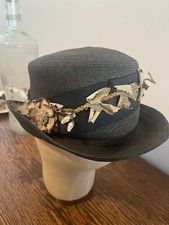 Beautiful Vintage 1910's-20's Black Straw Hat with Floral Band