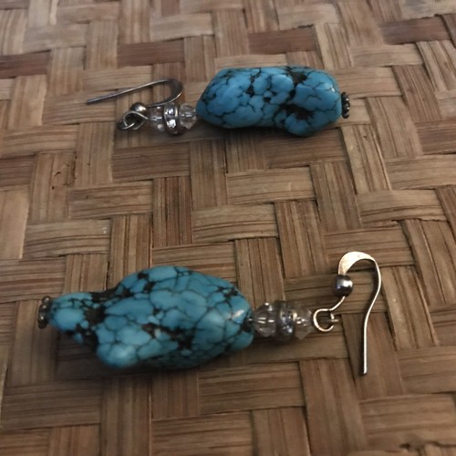 VTG Sterling Silver Turquoise Nugget Ball Bead Dangle Earrings Unmarked 2.25” - Picture 3 of 3