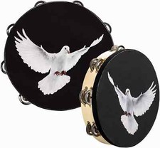 Set of 2 Tambourine 10 and 8 Dove Church Tambourine with Double Row Jingle W