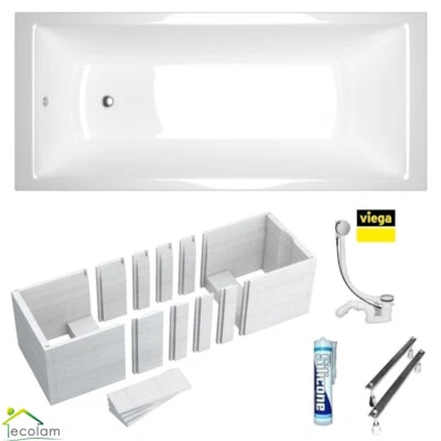 ECOLAM Badewanne Tami Acrylwanne Wanne 140 150 160 170x70 180x80 Träger + Siphon Viega